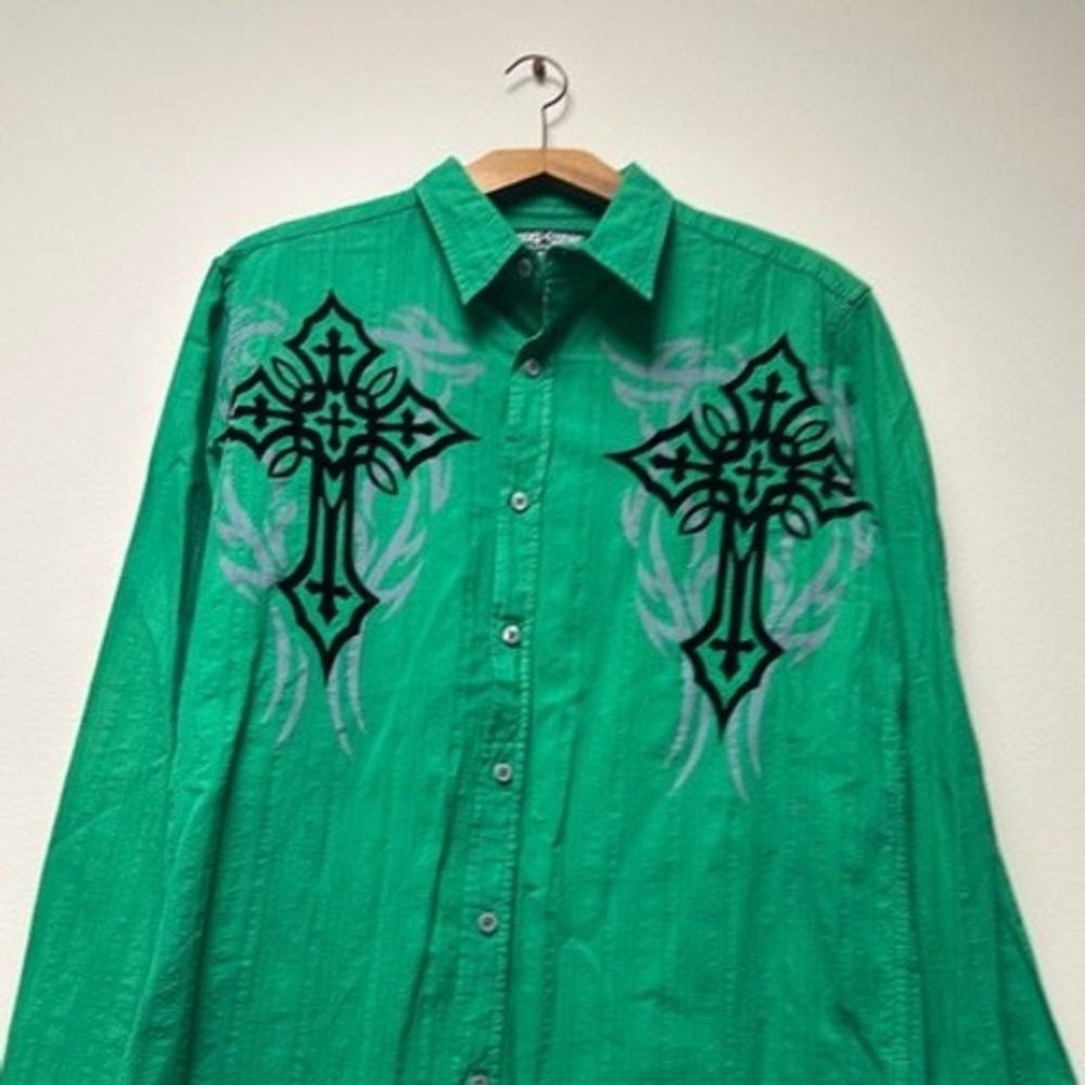 Y2k Cross Tapout Style Elite Mma Button Up Grunge… - image 3